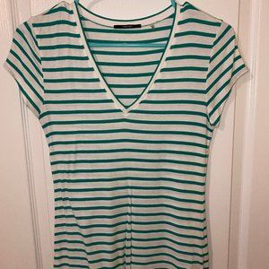 Teal Striped V-neck Tee